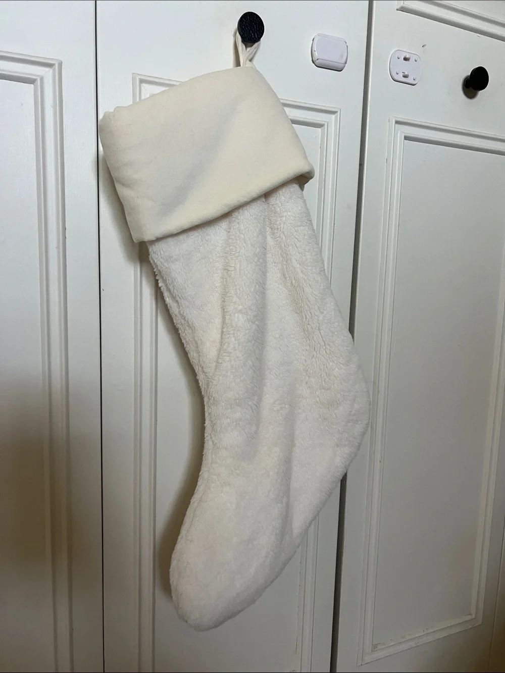 Pottery Barn Cream Plush Holiday Stocking with Loop